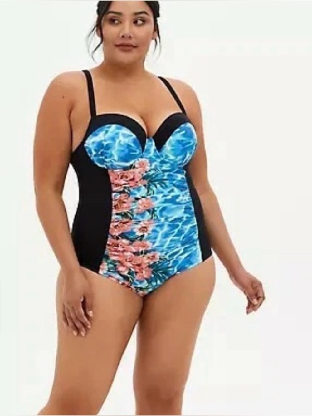 Torrid Adorable floral black  full coverage plus size 0 swimsuit one piece